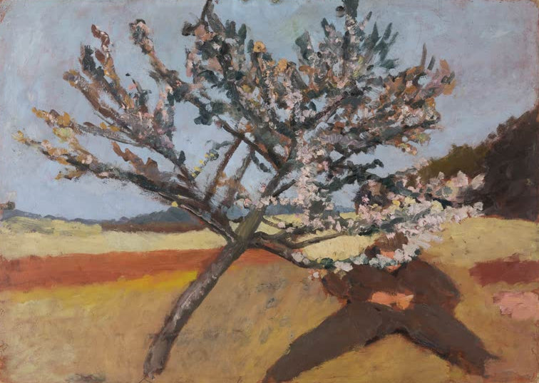 Kunstdruck von Liegender Mann unter blühendem Baum von Paula Modersohn-Becker – stimmungsvolle Darstellung eines Mannes in der Natur als hochwertiger Kunstdruck.