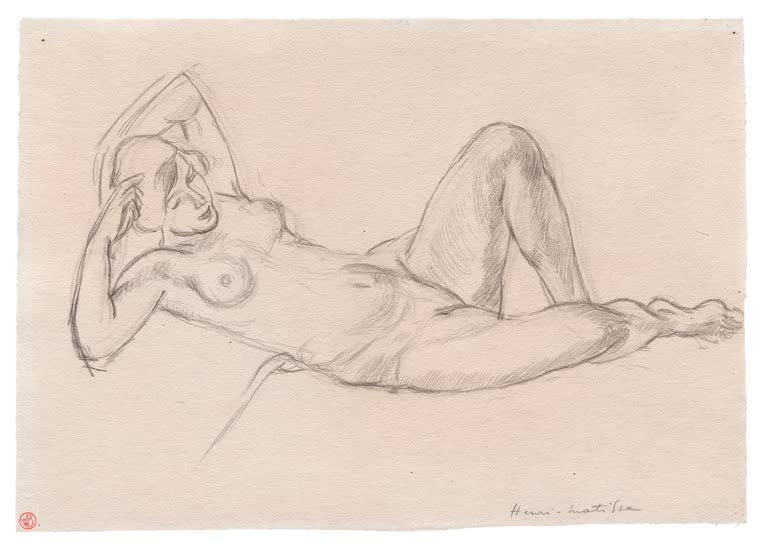 Kunstdruck „Liegender weiblicher Akt mit angezogenem Knie“ von Henri Matisse, handgefertigt in Deutschland