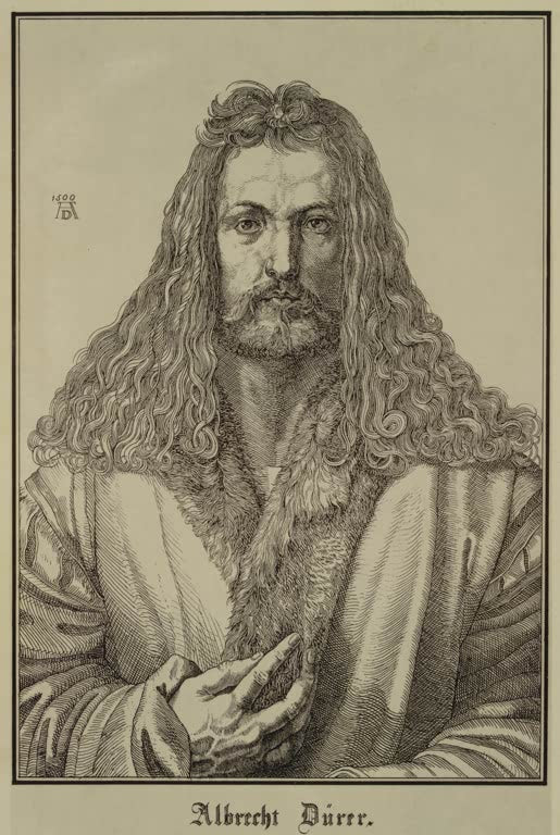 Kunstdruck „Lithographie nach Selbstbildnis“ von Albrecht Dürer als klassisches Künstlerporträt