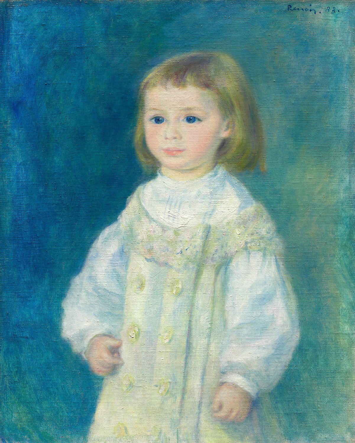Das Gemälde „Lucie Berard (Kind in Weiß)“ von Pierre-Auguste Renoir zeigt ein Porträt eines Kindes in einem weißen Kleid, das die meisterhafte Verwendung von Licht und Farbe im impressionistischen Stil widerspiegelt. Die sanften Pinselstriche und die harmonische Farbpalette verleihen dem Werk zeitlose Eleganz.