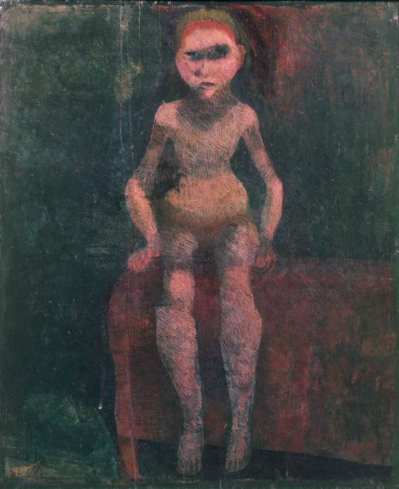 Kunstdruck von „Mädchen-Akt“ von Paul Klee mit stilisierter weiblicher Figur und charakteristischer abstrakter Linienführung.