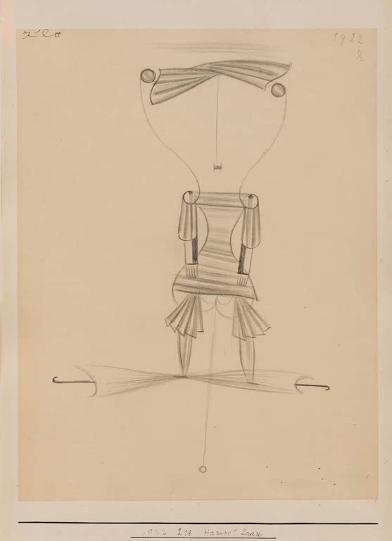 Kunstdruck von „Mädchen-Jack-in-the-Box“ von Paul Klee mit verspielter Figurendarstellung und abstrakter Formensprache.