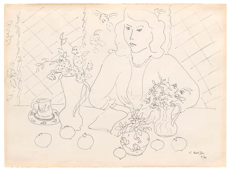 Kunstdruck „Mädchen am Tisch“ von Henri Matisse mit einer stilisierten Darstellung eines Mädchens an einem Tisch