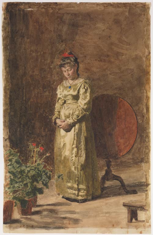 Kunstdruck des Gemäldes Mädchen beim Meditieren von Thomas Eakins, handgefertigt in Deutschland