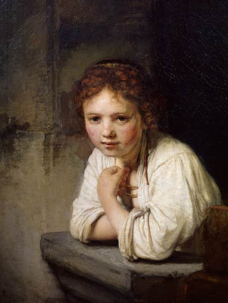 Kunstdruck „Mädchen über einer Fensterbrüstung“ von Rembrandt van Rijn