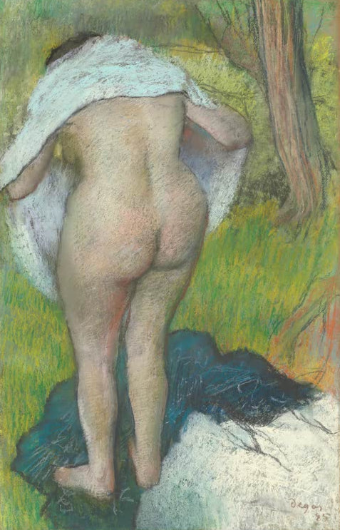 Kunstdruck von „Mädchen, das sich abtrocknet“ von Edgar Degas, handgefertigt in Deutschland als Leinwand oder Poster erhältlich