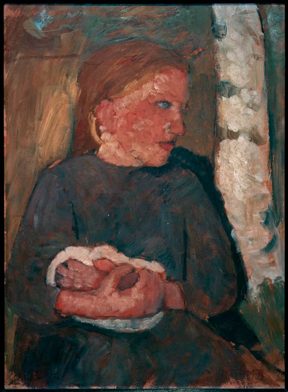 Kunstdruck von Mädchen mit Kaninchen im Arm von Paula Modersohn-Becker – liebevolle Darstellung eines Mädchens mit Tier als hochwertiger Kunstdruck.