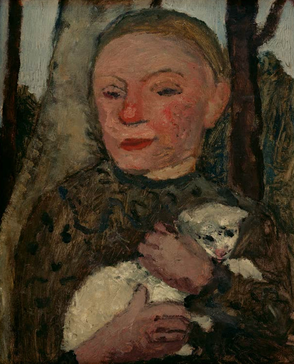 Kunstdruck von Mädchen mit Lamm (Brustbild eines Mädchens mit Lamm im Arm) von Paula Modersohn-Becker – liebevolles Porträt als hochwertiger Kunstdruck.