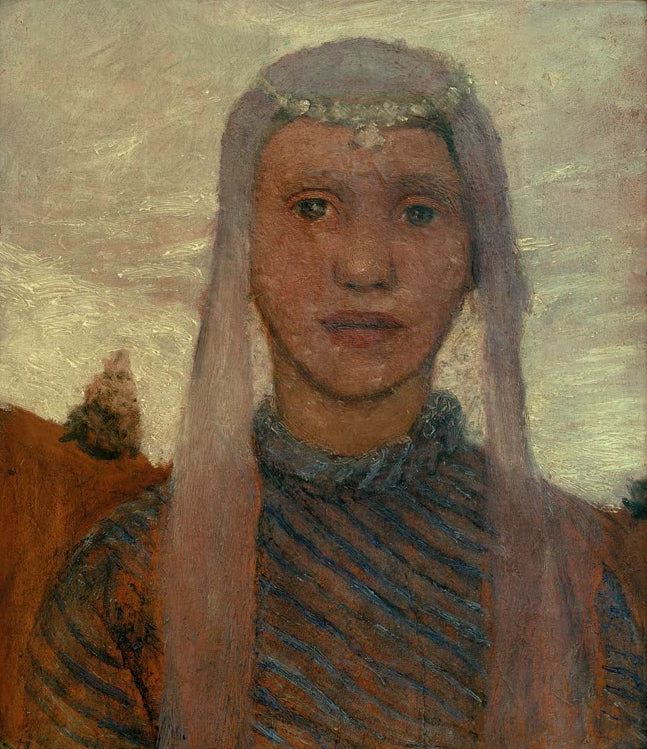 Kunstdruck von „Mädchen mit Schleier“ von Paula Modersohn-Becker. Ausdrucksstarkes Porträt eines Mädchens mit Schleier und charakteristischer Farbgebung, in Deutschland handgefertigt.