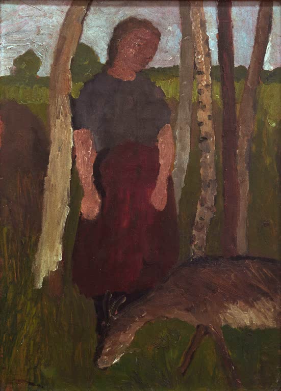 Kunstdruck von „Mädchen mit Ziege“ von Paula Modersohn-Becker. Ausdrucksstarke Kinderdarstellung mit Tiermotiv und charakteristischer Farbgebung, in Deutschland handgefertigt.