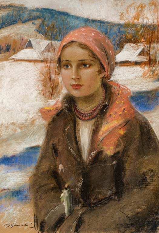 Kunstdruck „Mädchen mit rotem Kopftuch“ von Stanislaw Górski