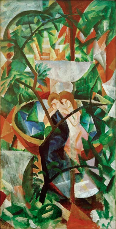 Kunstdruck des Gemäldes „Mädchen vor dem Springbrunnen“ von August Macke. Hochwertig in Deutschland von Hand gefertigt, erhältlich als Poster oder Leinwand und optional gerahmt.
