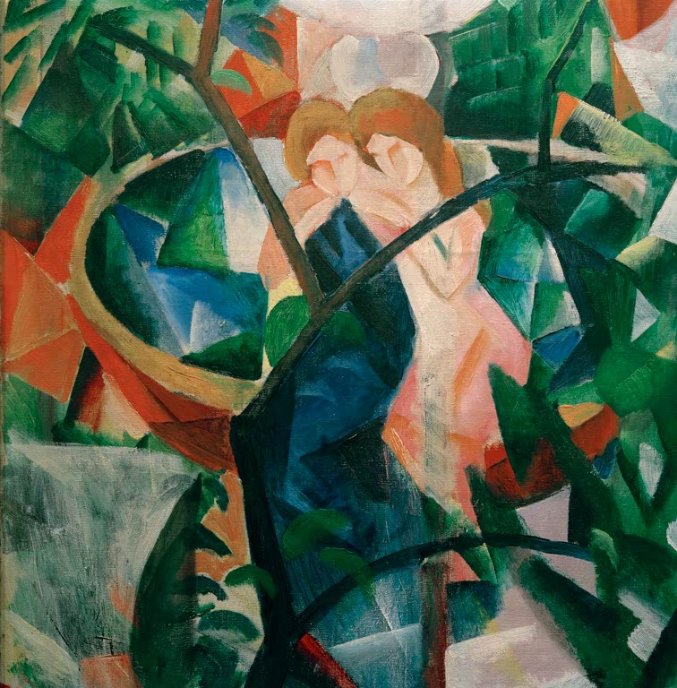 Kunstdruck des Gemäldes „Mädchen vor dem Springbrunnen (Ausschnitt)“ von August Macke. Hochwertig in Deutschland von Hand gefertigt, erhältlich als Poster oder Leinwand und optional gerahmt.