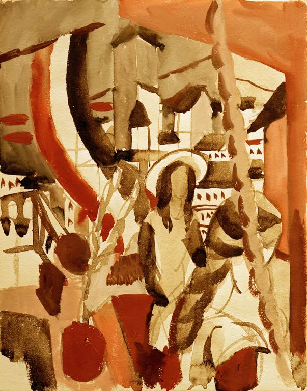 Kunstdruck des Gemäldes „Mädchen vor einer Stadt“ von August Macke. Hochwertig in Deutschland von Hand gefertigt, erhältlich als Poster oder Leinwand und optional gerahmt.