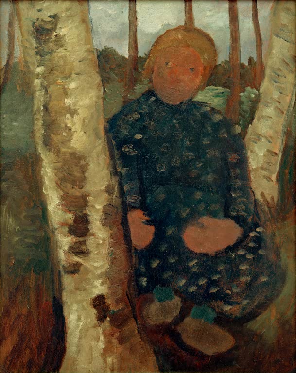 Kunstdruck von „Mädchen zwischen Birken“ von Paula Modersohn-Becker. Ausdrucksstarke Darstellung eines Mädchens in einer Birkenlandschaft, in Deutschland handgefertigt.