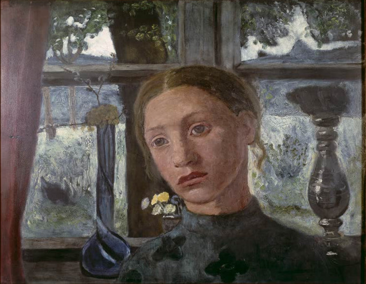 Kunstdruck von Mädchenkopf vor einem Fenster von Paula Modersohn-Becker – ausdrucksstarkes Porträt eines Mädchens als hochwertiger Kunstdruck.