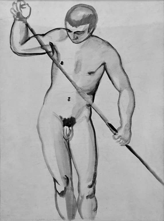 Kunstdruck „Männlicher Akt (Fährmann)“ von August Macke mit männlicher Figur in expressiver, reduzierter Darstellung