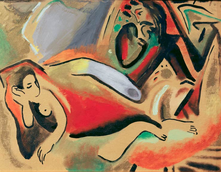 Kunstdruck des Gemäldes „Märchen (Sindelsdorf)“ von August Macke. Hochwertig in Deutschland von Hand gefertigt, erhältlich als Leinwand oder Poster und optional gerahmt.