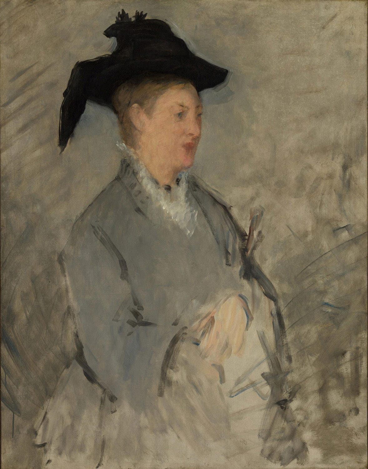 Édouard Manets „Madame Édouard Manet (Suzanne Leenhoff, 1829–1906)“ zeigt die Ehefrau des Künstlers in eleganter, dunkler Kleidung. Mit ruhigem Ausdruck und sanfter Beleuchtung strahlt das Porträt eine zeitlose Anmut aus. Die impressionistische Pinselführung verleiht dem Werk Lebendigkeit und Tiefe.