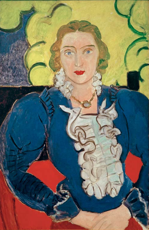 Kunstdruck von Madame L. D. La blouse bleue von Henri Matisse, erhältlich als Leinwand oder Poster, optional gerahmt, in Deutschland per Hand gefertigt.