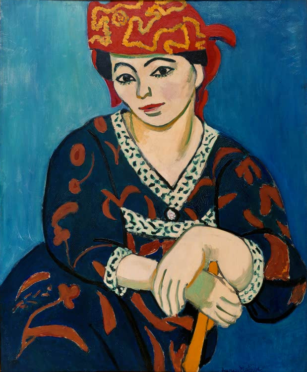 Kunstdruck des Gemäldes „Madame Matisse mit rotem Madras“ von Henri Matisse, erhältlich als Leinwand oder Poster, auf Wunsch gerahmt, in Deutschland von Hand gefertigt.