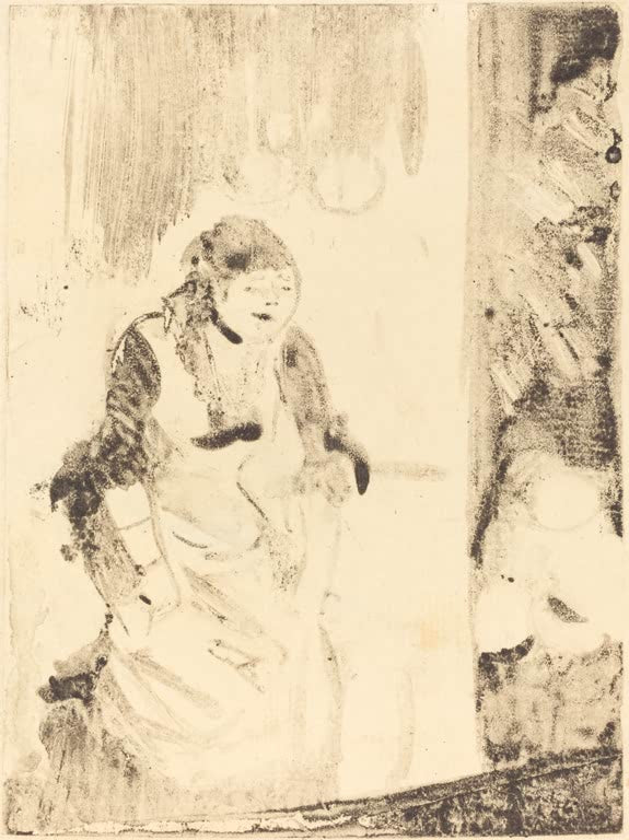 Kunstdruck des Gemäldes Mademoiselle Bécat von Edgar Degas mit dem Porträt der Sängerin Mademoiselle Bécat.