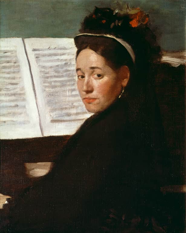 Kunstdruck des Gemäldes „Mademoiselle Dihau au piano“ von Edgar Degas, detailgetreu reproduziert und in Deutschland von Hand gefertigt.