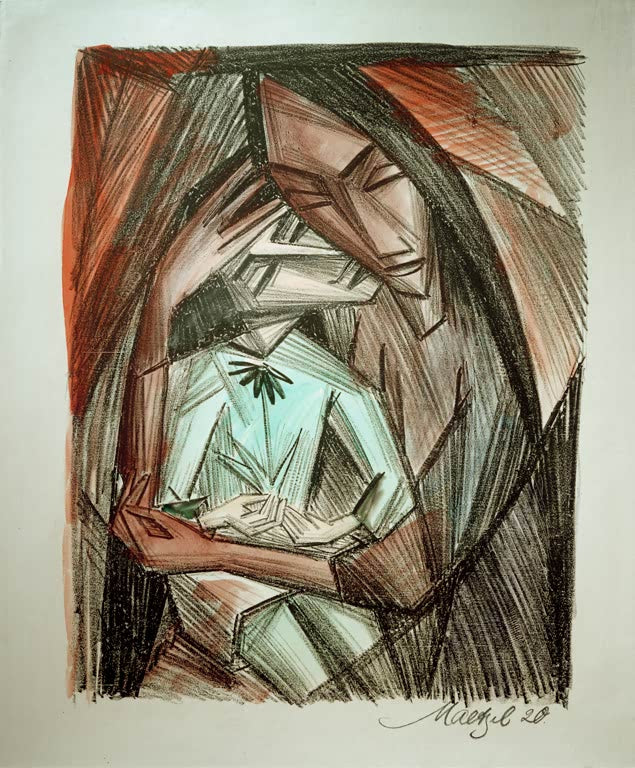 Kunstdruck „Madonna“ von Emil Maetzel mit ausdrucksstarker religiöser Figurendarstellung