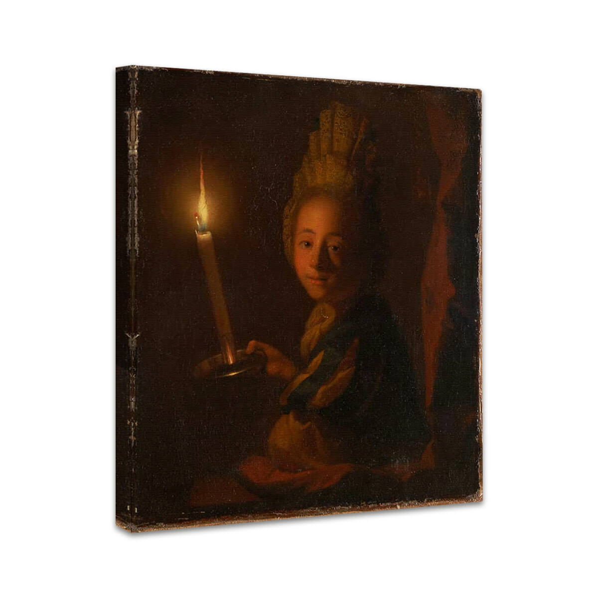 Mädchen mit hoher Haube und brennender Kerze | Godfried Schalcken