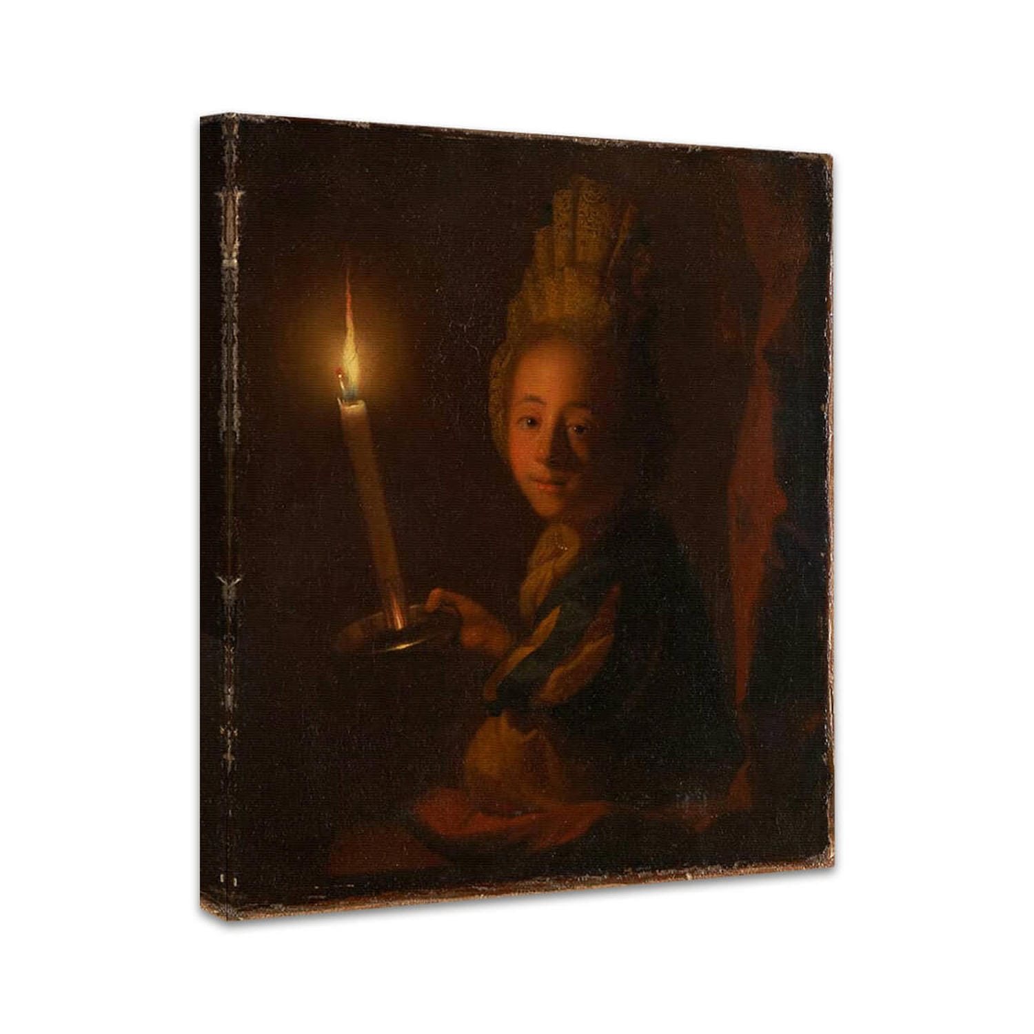 Mädchen mit hoher Haube und brennender Kerze | Godfried Schalcken