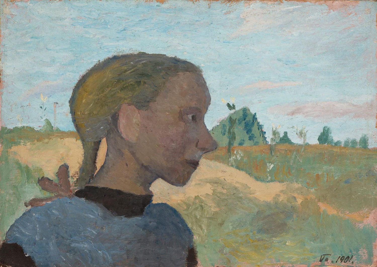 Mädchenbildnis von Paula Modersohn-Becker – Ausdrucksstarkes Porträt eines Mädchens mit weichen Formen und erdigen Farbtönen im Stil des frühen Expressionismus.