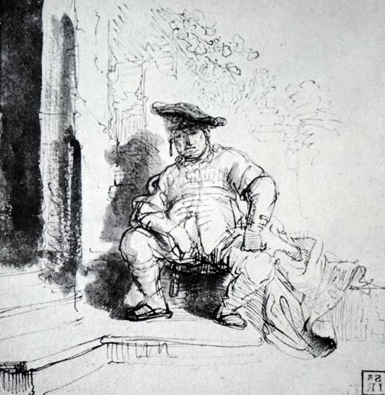 Kunstdruck Mann auf einer Stufe sitzend von Rembrandt van Rijn