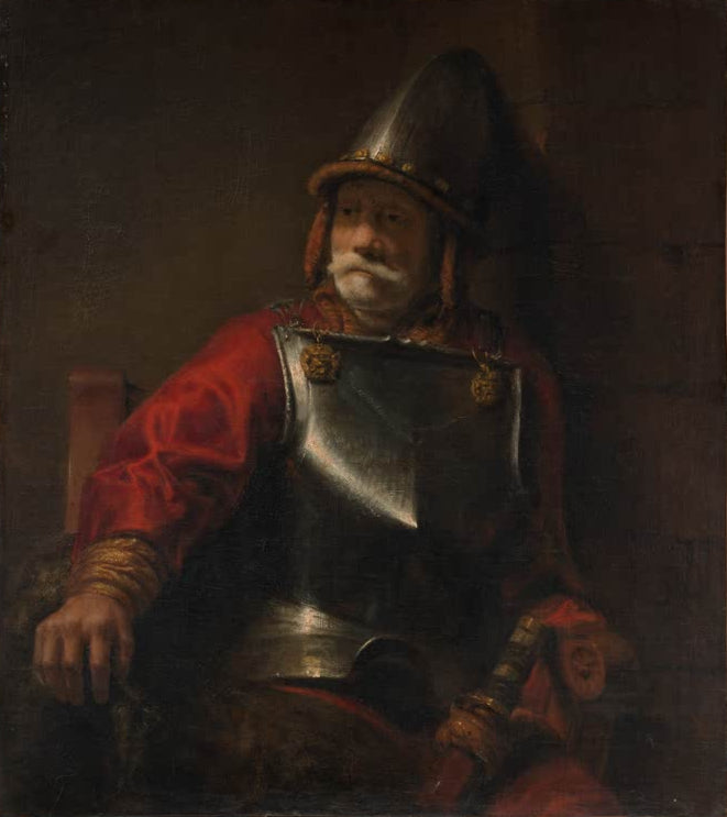 Kunstdruck „Mann in Rüstung (Mars?)“ von Rembrandt van Rijn