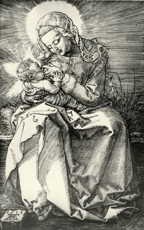 Kunstdruck von „Maria, das Kind stillend“ von Albrecht Dürer. Innige Renaissance-Darstellung der Madonna mit dem Christuskind, in Deutschland handgefertigt.