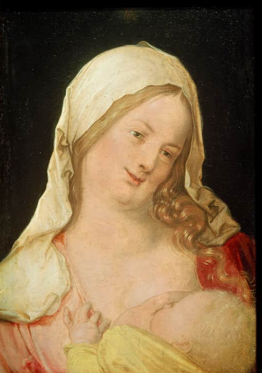 Kunstdruck von „Maria, das Kind stillend“ von Albrecht Dürer. Innige Darstellung der stillenden Maria mit dem Christuskind aus der Renaissance, in Deutschland handgefertigt.