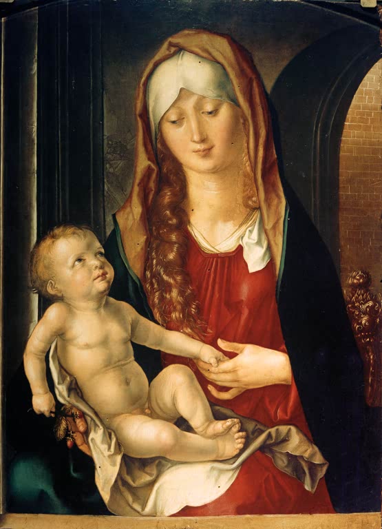 Kunstdruck von „Maria mit Kind (Bagnacavallo-Madonna)“ von Albrecht Dürer. Detailreiche Renaissance-Darstellung der Madonna mit dem Christuskind, in Deutschland handgefertigt.
