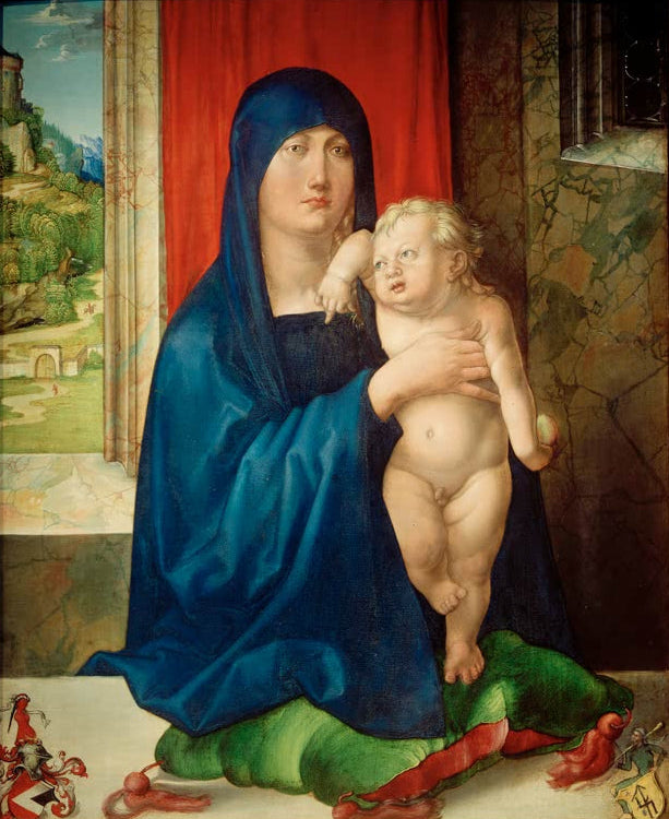 Kunstdruck von „Maria mit Kind (Haller-Madonna)“ von Albrecht Dürer. Ausdrucksstarke Renaissance-Darstellung der Madonna mit dem Christuskind, in Deutschland handgefertigt.