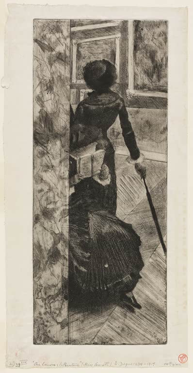 Kunstdruck des Gemäldes Mary Cassatt in der Gemäldegalerie im Louvre von Edgar Degas, handgefertigt in Deutschland