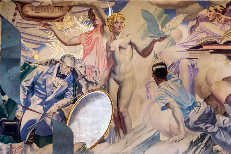 Kunstdruck „Mauerbild“ von Robert Poughéon mit dekorativer figürlicher Wandgestaltung