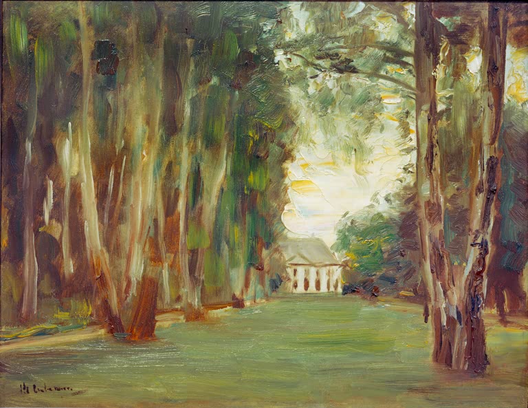 Kunstdruck von Wannseegarten mit Villa von Max Liebermann, Gartenansicht mit Villa als hochwertiger Kunstdruck