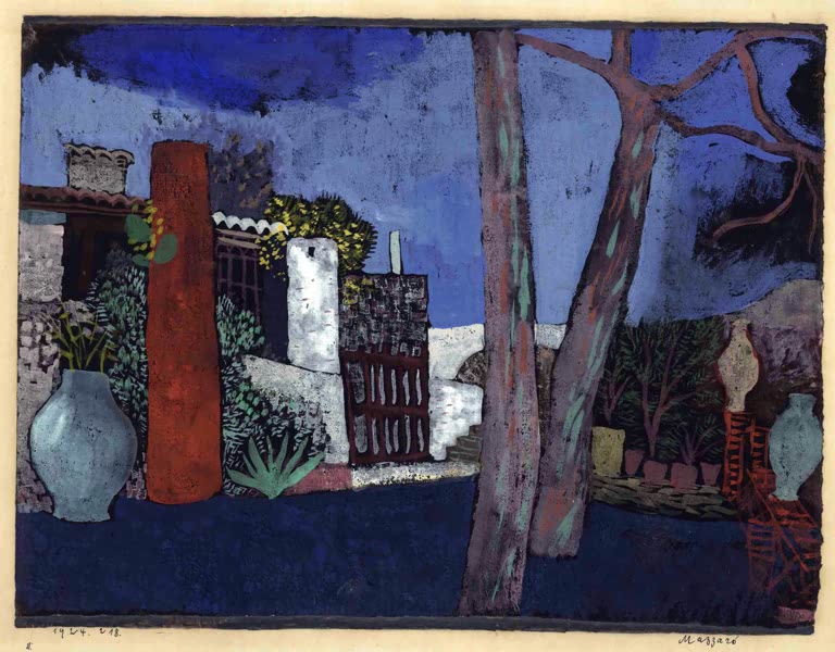 Kunstdruck „Mazzarò“ von Paul Klee mit abstrakter Landschaft und charakteristischer Farbgestaltung