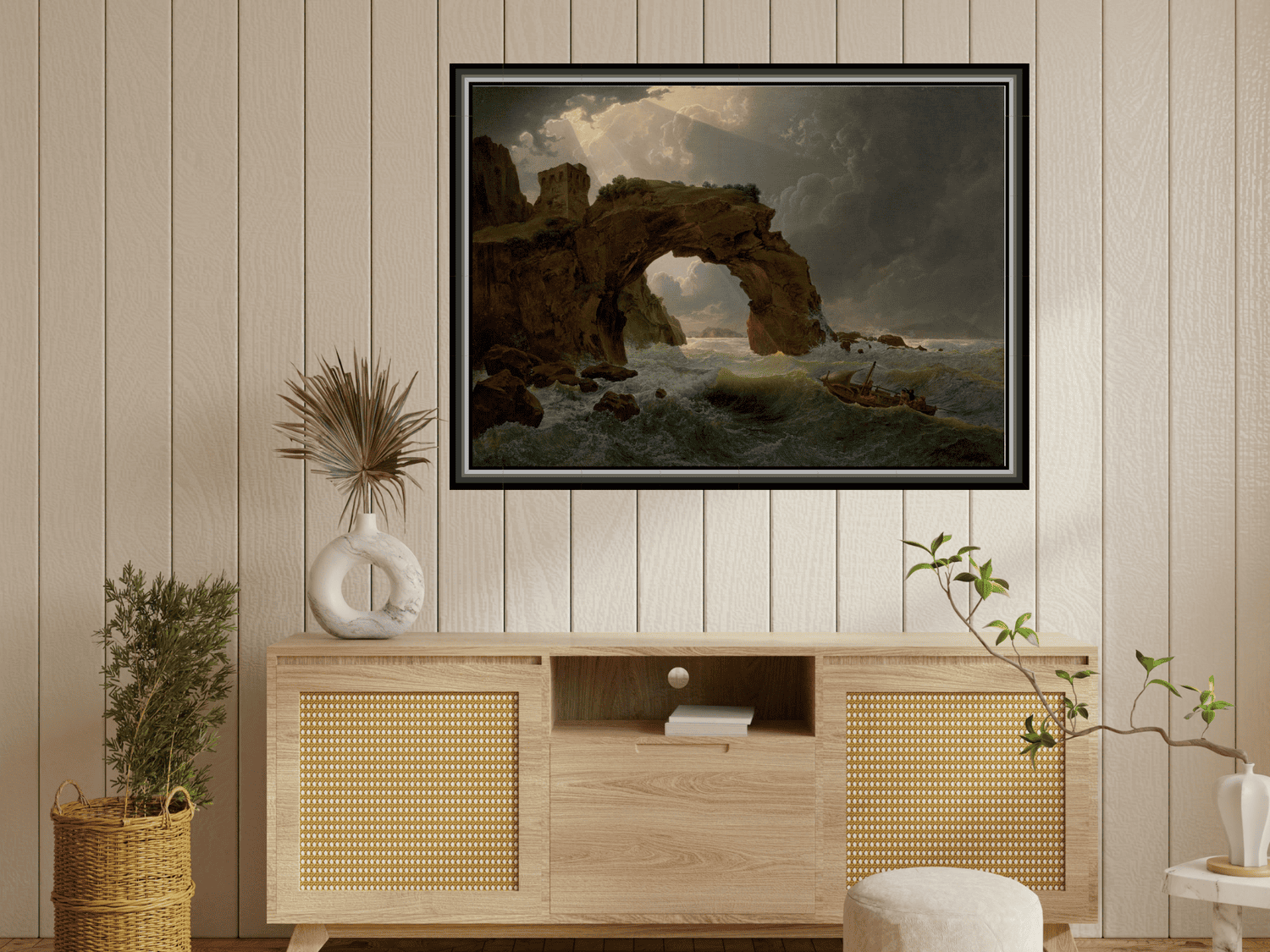 Meeressturm beim Arco di Miserno bei Miliscola mit Blick gegen Nisida | Joseph Rebell