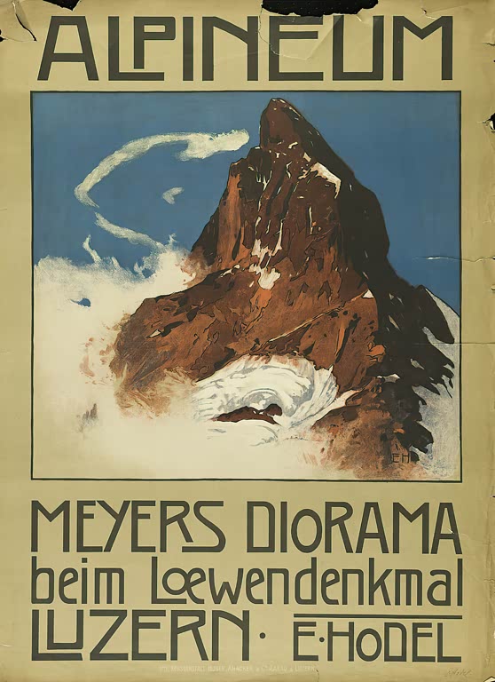 Kunstdruck „Meysers Diorama am Löwendenkmal in Luzern“ von Ernst Hodel mit historischer Ansicht des Luzerner Löwendenkmals