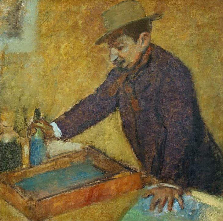 Kunstdruck des Gemäldes Michel Manzi von Edgar Degas mit dem Porträt des französischen Verlegers und Kunsthändlers Michel Manzi.