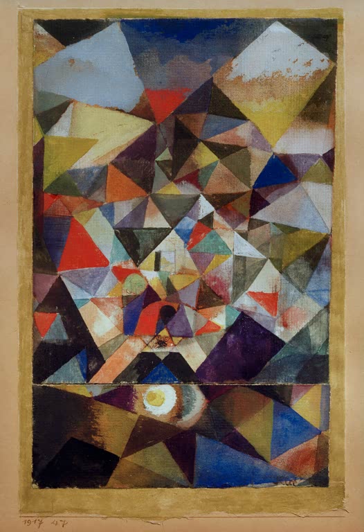 Kunstdruck „Mit dem Ei“ von Paul Klee mit abstrakten Formen und einer charakteristischen, fantasievollen Bildsprache.