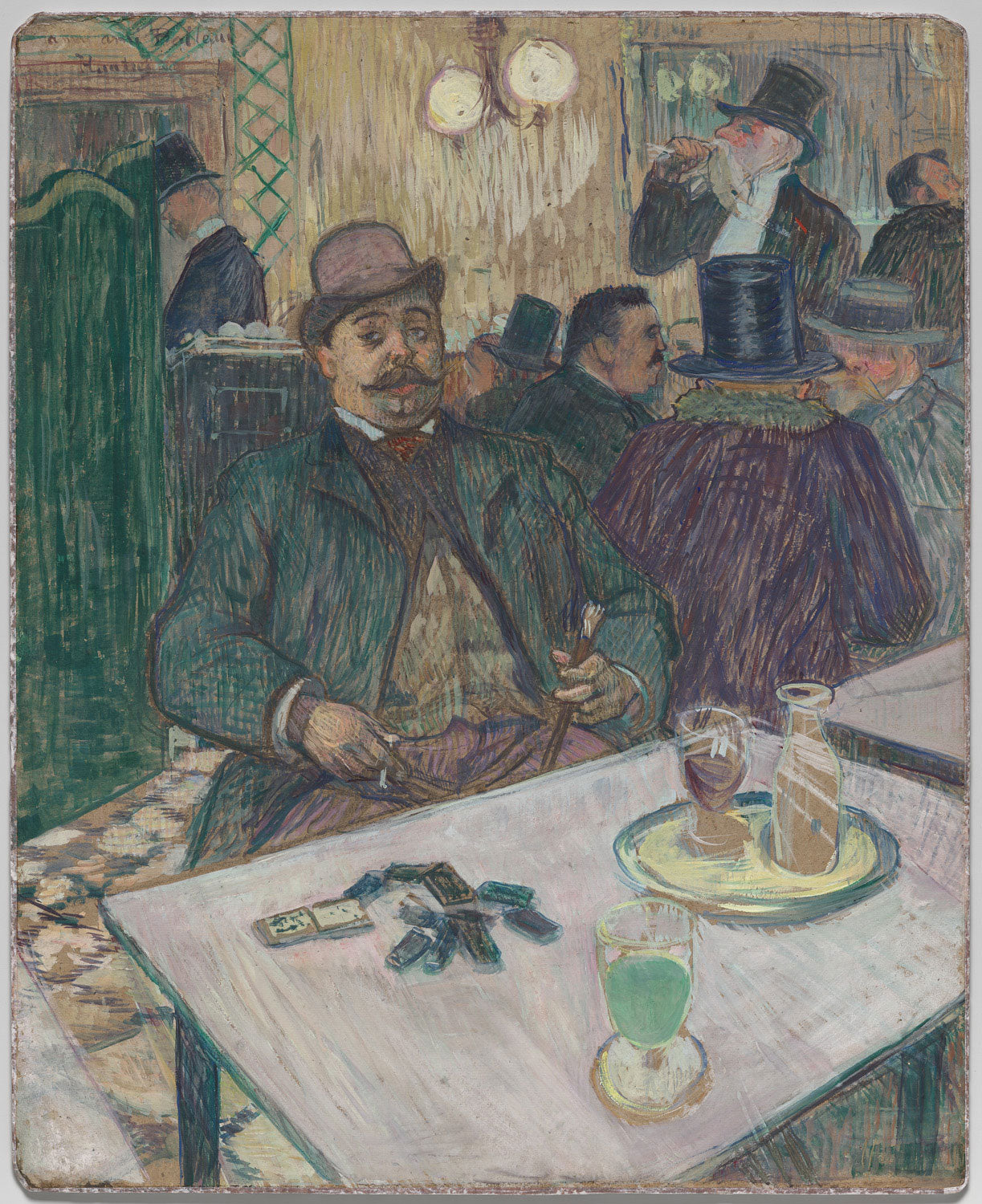 Ein Gemälde von Henri de Toulouse-Lautrec: Monsieur Boileau sitzt nachdenklich in einem Pariser Café, eingefangen in warmen Farbtönen.