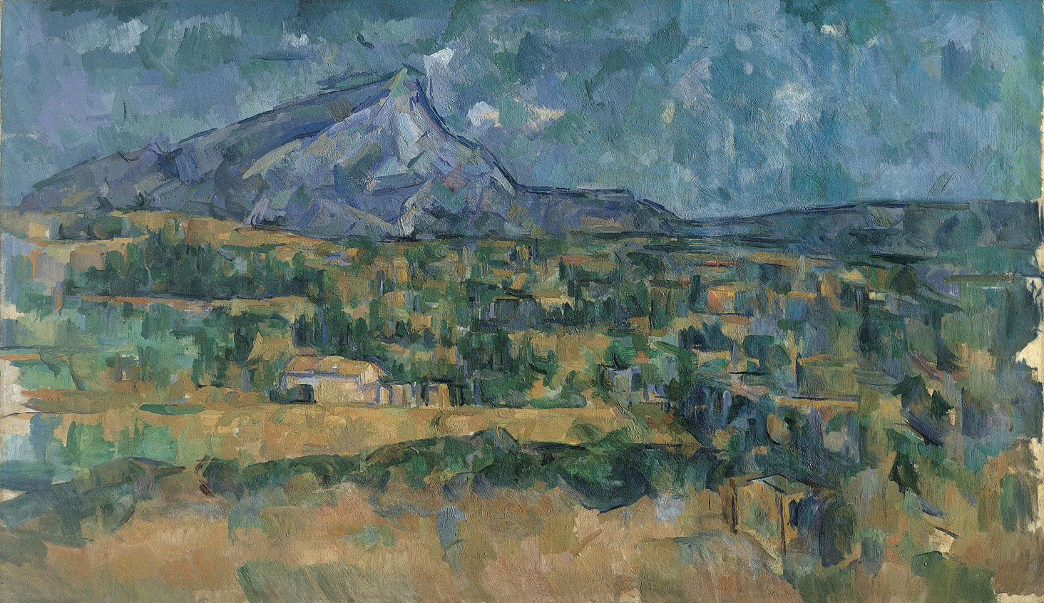 „Mont Sainte-Victoire“ von Paul Cézanne zeigt den ikonischen Berg in Südfrankreich mit kräftigen Farben und markanten Pinselstrichen. Die geometrische Struktur und die emotionale Tiefe der Landschaft spiegeln Cézannes einzigartige Perspektive und seine innovative Herangehensweise an die Natur wider.