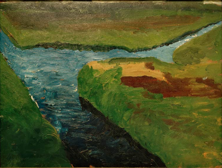 Kunstdruck von „Moorgraben“ von Paula Modersohn-Becker. Ausdrucksstarke Landschaftsdarstellung mit ruhiger Moorlandschaft, in Deutschland handgefertigt.