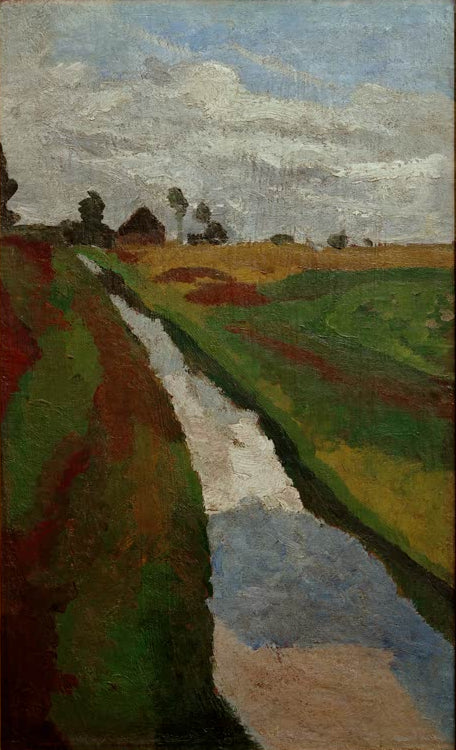 Kunstdruck von „Moorkanal“ von Paula Modersohn-Becker. Ausdrucksstarke Landschaftsdarstellung eines Kanals in der Moorlandschaft, in Deutschland handgefertigt.