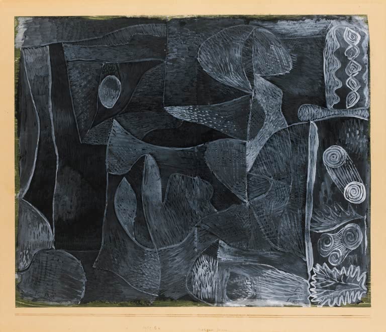 Kunstdruck „Morgen graublau“ von Paul Klee mit abstrakter Komposition in kühlen Grau- und Blautönen